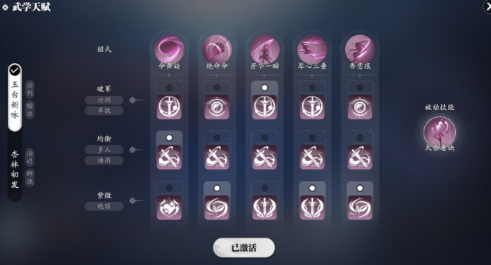 天涯明月刀手游天香输出天赋怎么选1