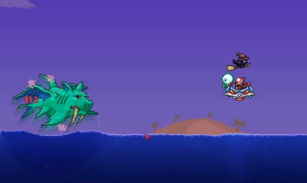 泰拉瑞亚法师怎么打猪龙鱼公爵1