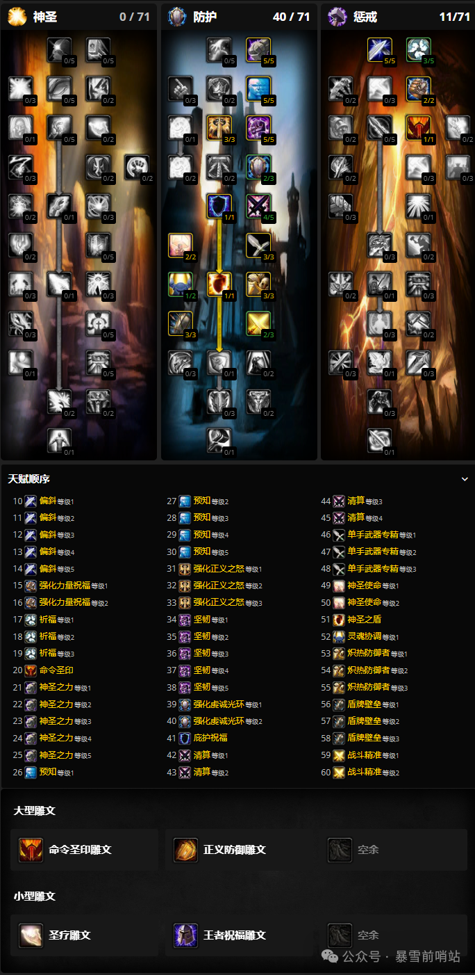 魔兽世界时光服圣骑士练级天赋雕文推荐2