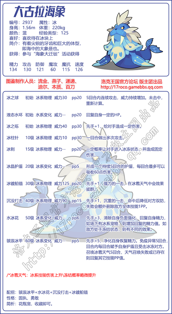 洛克王国大古拉海象技能表_洛克王国海拉比打虫王