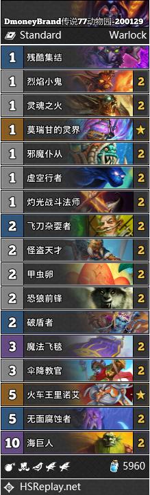 《炉石传说》巨龙降临DmoneyBrand传说动物园卡组构筑1