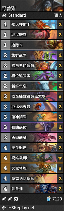《炉石传说》外域的灰烬猎人野兽猎卡组推荐1