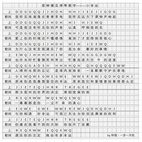 原神小幸运琴谱一览3
