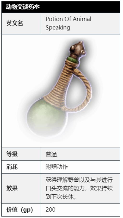 博德之门3动物交谈药水配方是什么?1
