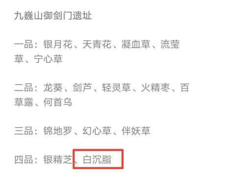 觅长生白沉脂哪里获得?2